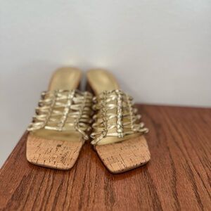 Marc Fisher Metallic Gold Braided Cork Slide Mules